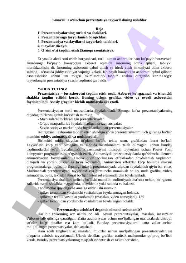 Ta'sirchan prezentatsiya tayyorlash uslublari