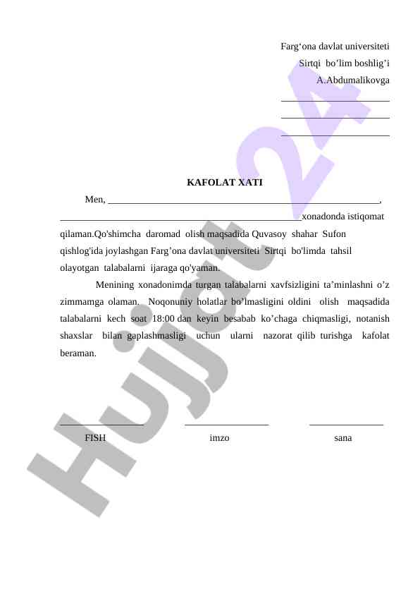 Ijara Kafolati Xati