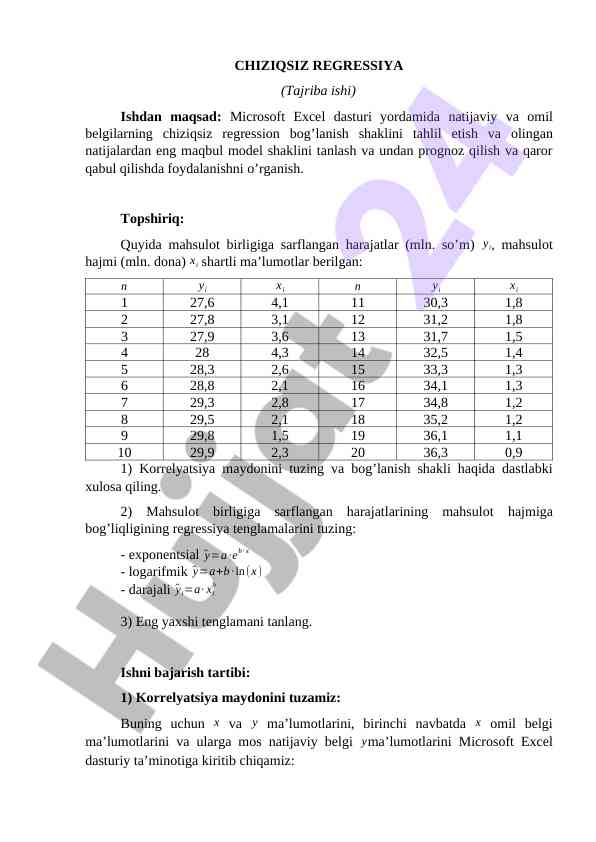 Chiziqsiz Regression Tahlili Va Model Tanlash