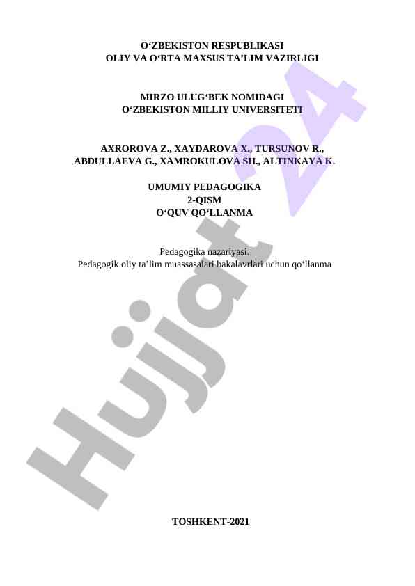 Umumiy Pedagogika O‘quv Qo‘llanma 2-Qism