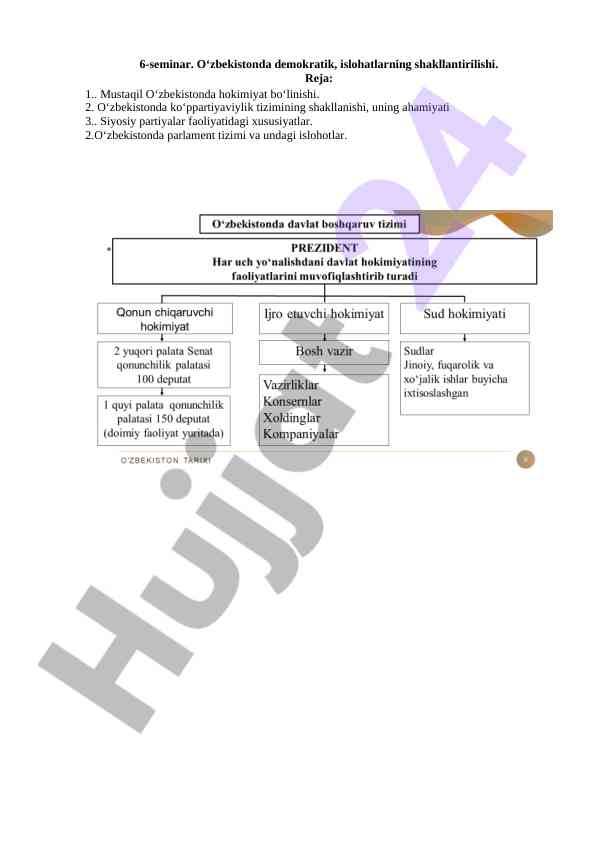 Demokratik islohatlar va hokimiyat bo‘linishi o‘zbekistonda