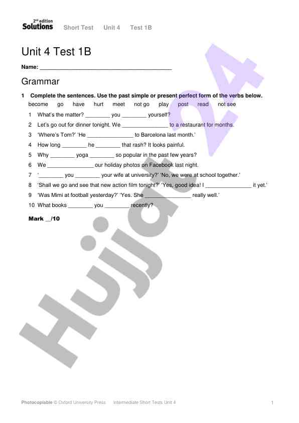 Short test unit 4 test 1b grammar exercise