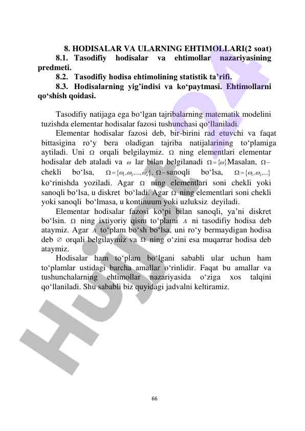 Hodisalar va ularning ehtimollari nazariyasi