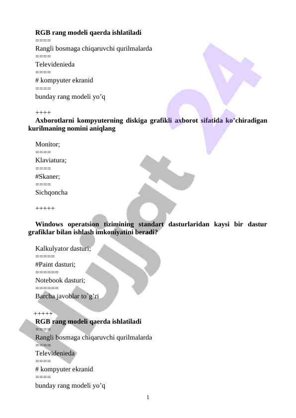 Rgb rang modeli va uning ishlatilish joylari