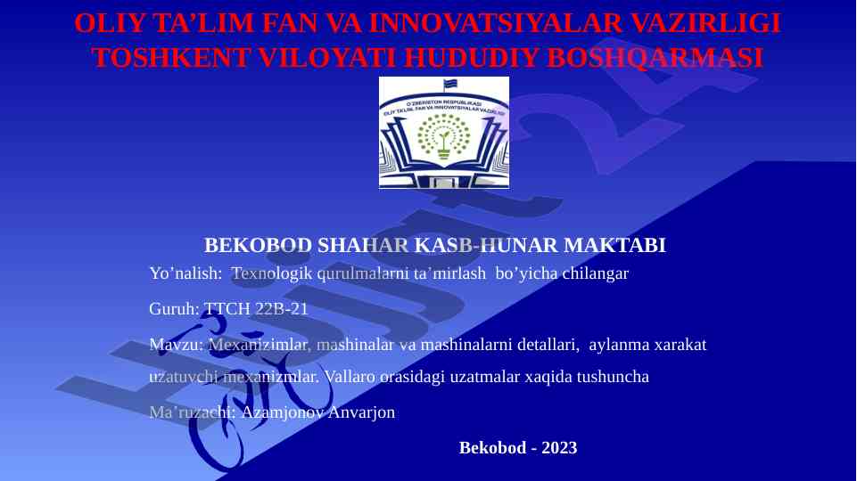 Mexanizimlar va mashinalarni detallari xaqida tushuncha