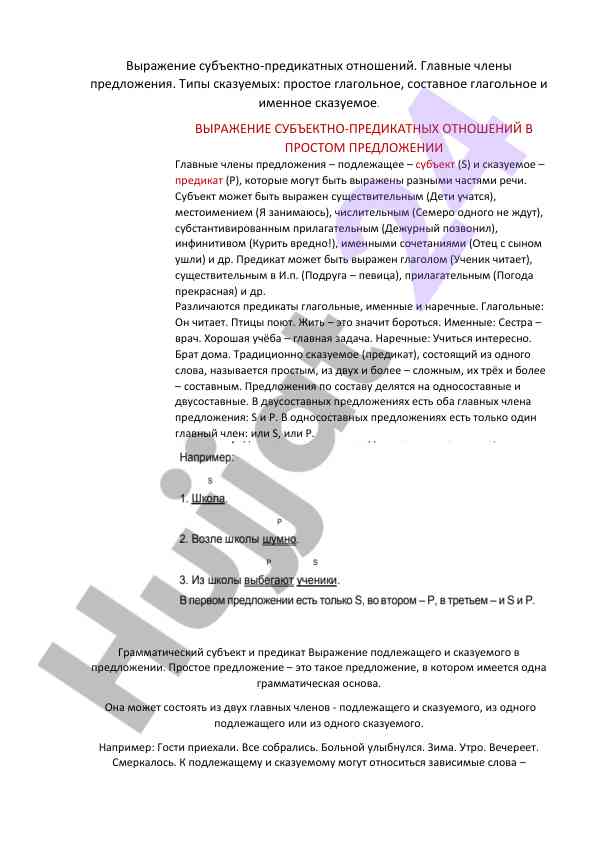 Выражение субъектно-предикатных отношений в простом предложении