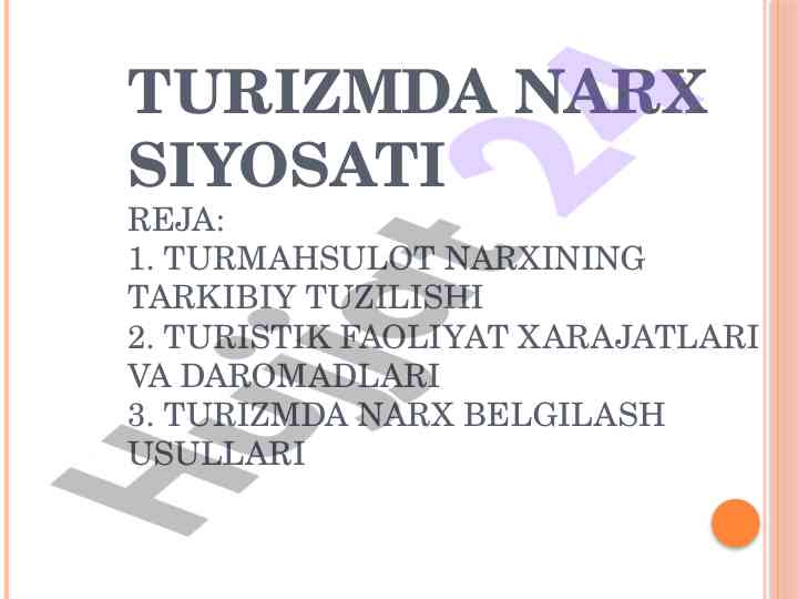 Turizmda narx siyosati va muvozanatli narx tahlili