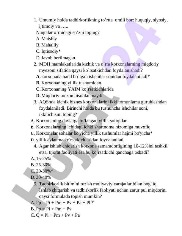 Tadbirkorlik omillari va korxona samaradorligi
