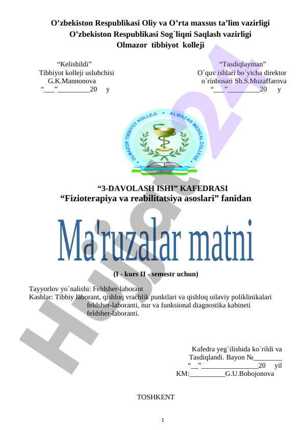 Fizioterapiya va reabilitatsiya asoslari darslari