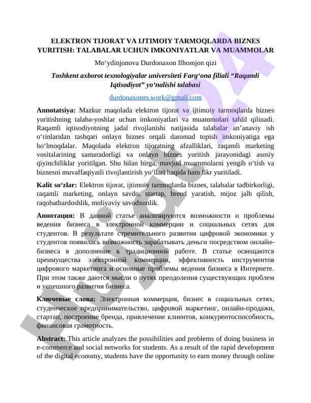 Elektron tijorat va ijtimoiy tarmoqlarda biznes yuritish