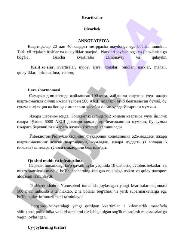 Ijara shartnomalari va ularning asosiy qoidalari