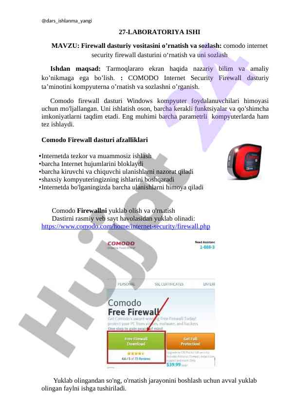 Firewall dasturini o‘rnatish va sozlash