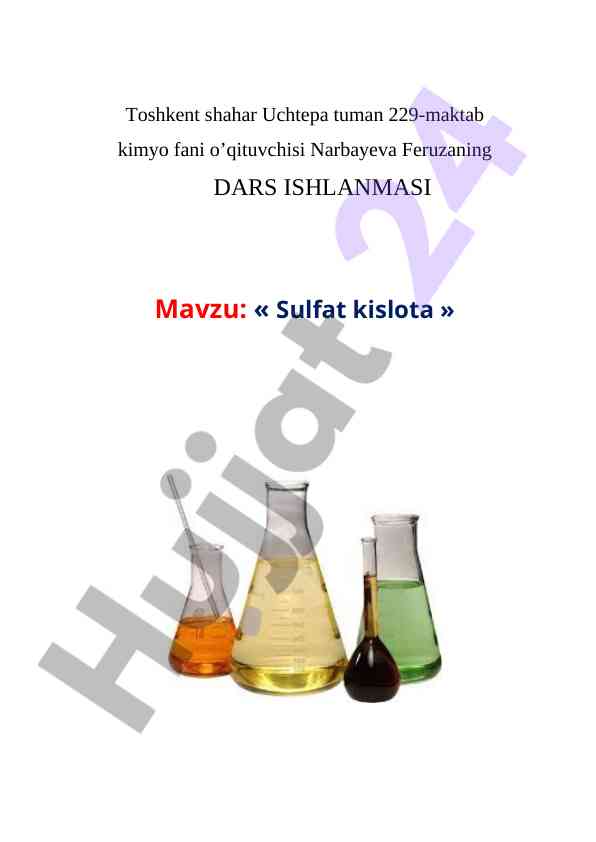 Sulfat kislota o‘rganish dars ishlanmasi viii sinf