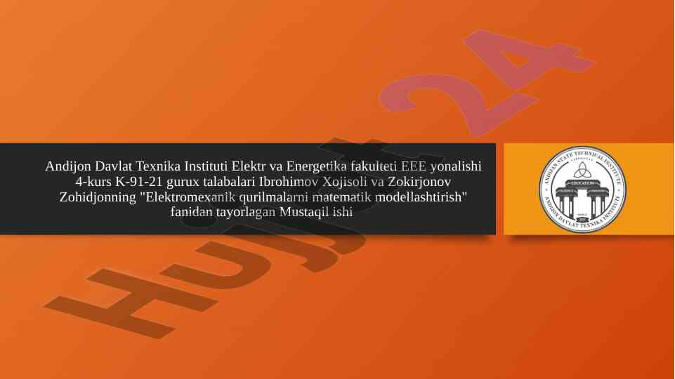 Matematik modeli o‘zgarmas tok motorining