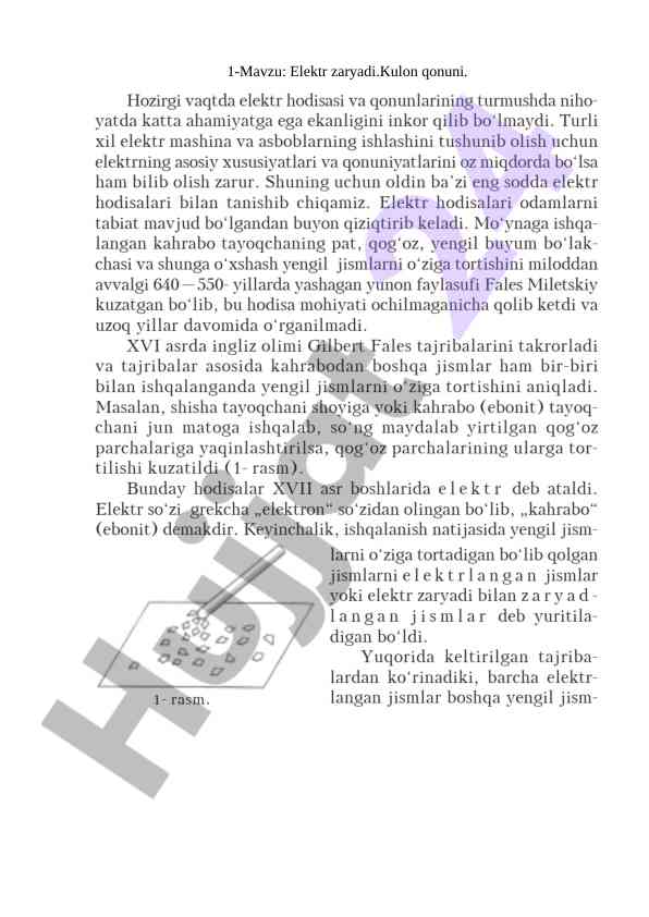 Elektr zaryadi va kulon qonuni tahlili
