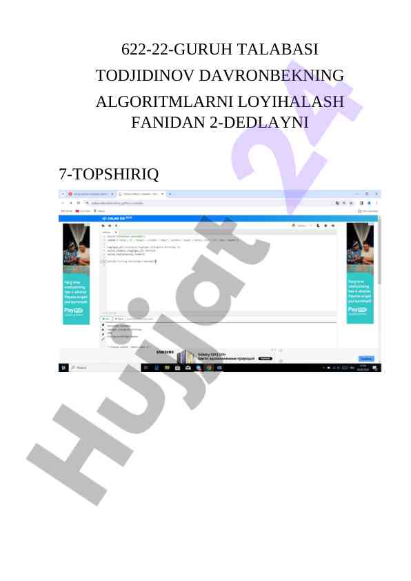 Algoritmlarni loyihalash fani topshiriqlari