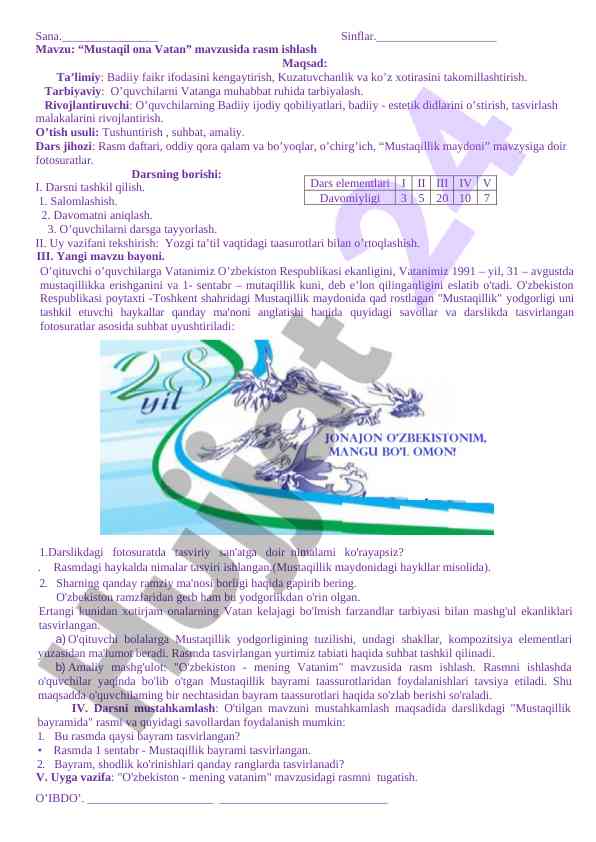 Mustaqil ona vatan mavzusida rasm ishlash