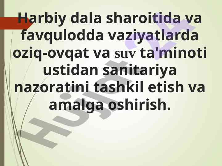 Harbiy ovqat tashkiloti va sanitariya nazorati