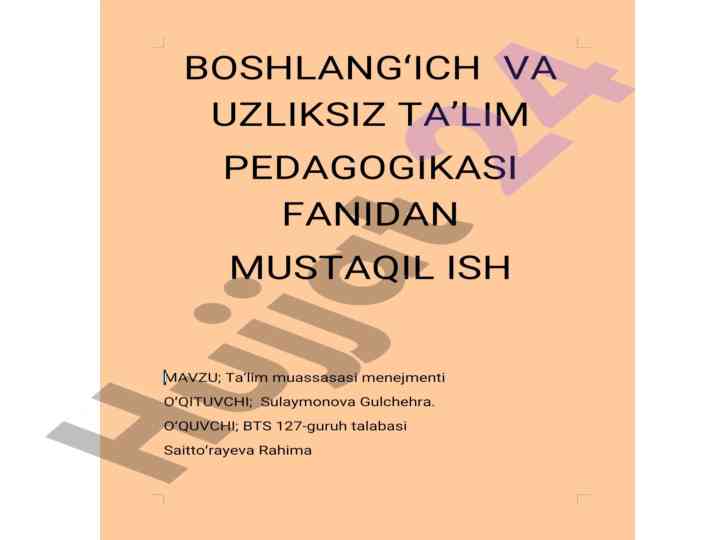 Ta'lim muassasasi menejmenti haqida tushuncha