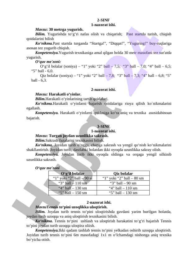30 metrga yugurish nazorat ishi