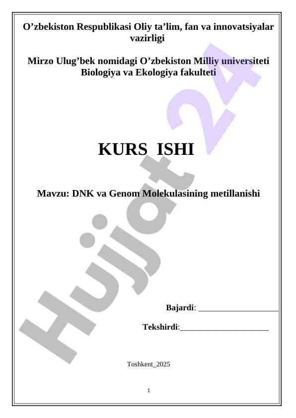 Dnk va genom molekulasining metillanishi