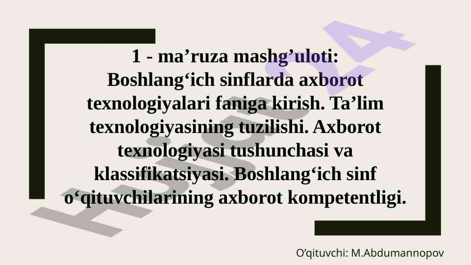 Boshlang‘ich sinflar uchun axborot texnologiyalari