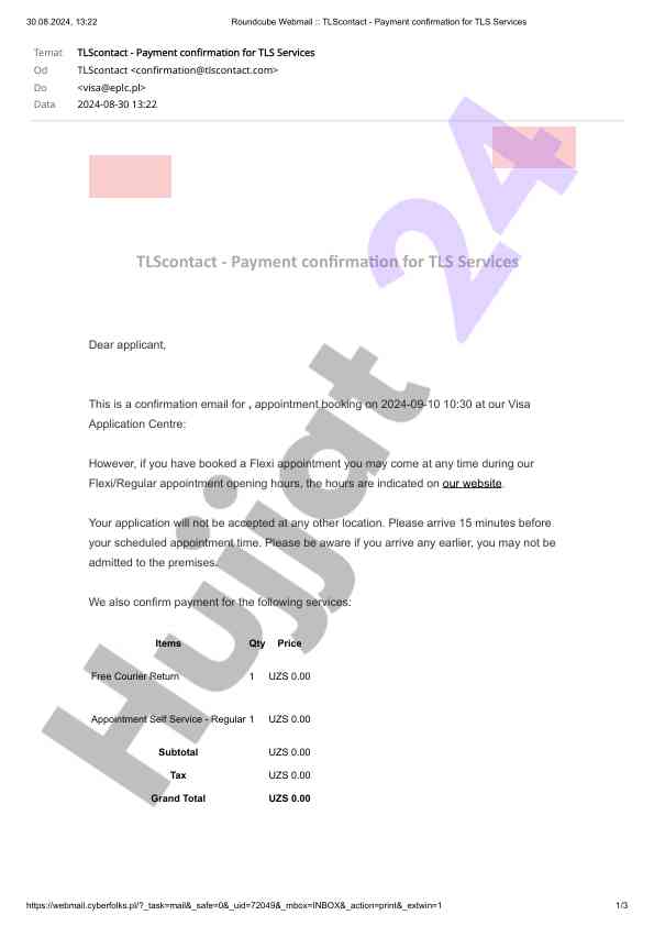 Tlscontact payment confirmation for visa services