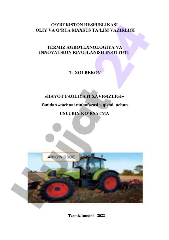 Hayot faoliyati xavfsizligi uslubiy ko‘rsatma