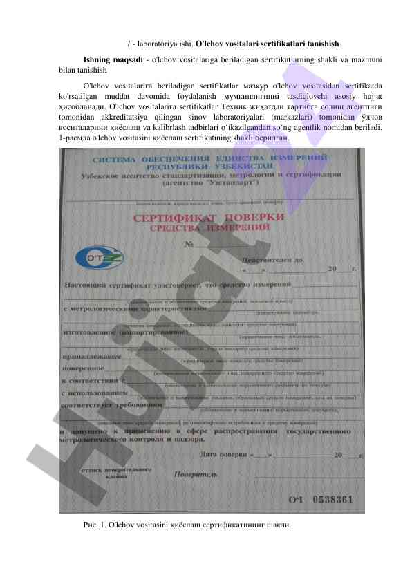 O'lchov vositalari sertifikatlari tanishish