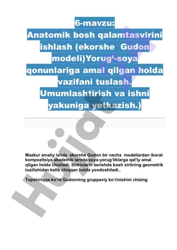 Anatomik bosh qalamtasvirini ishlash bo‘yicha amaliy ish