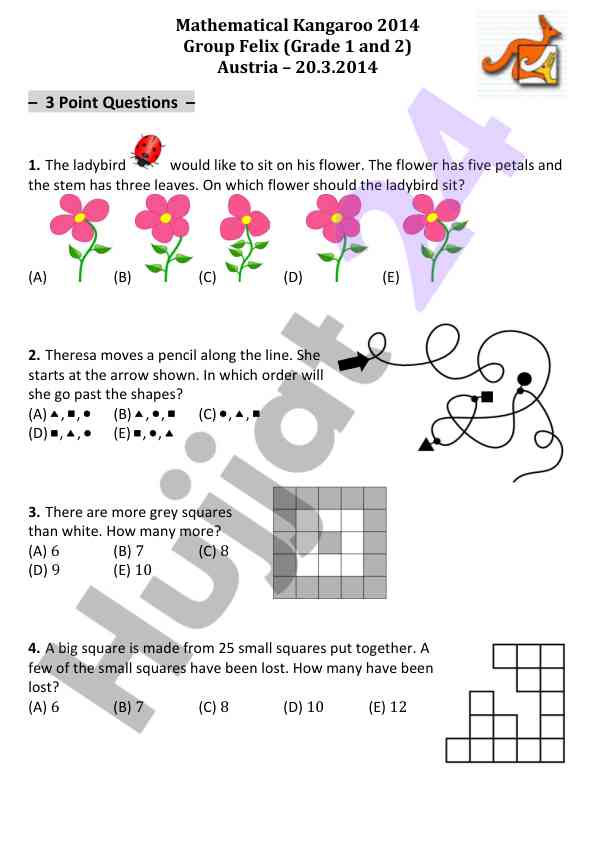 Mathematical kangaroo 2014 grade 1 and 2 questions