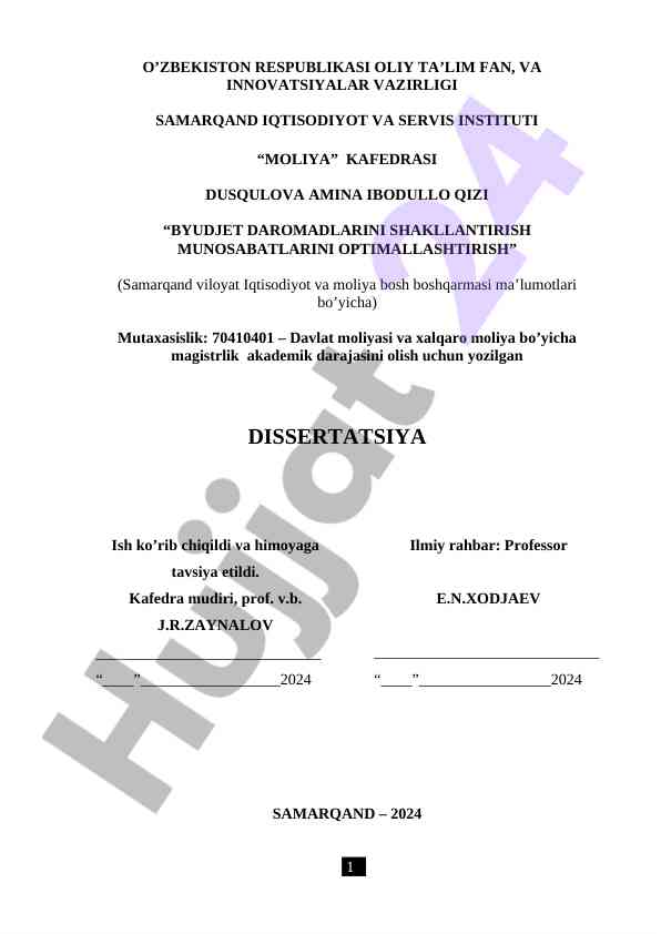 Byudjet daromadlarini shakllantirish muhitini optimallashtirish