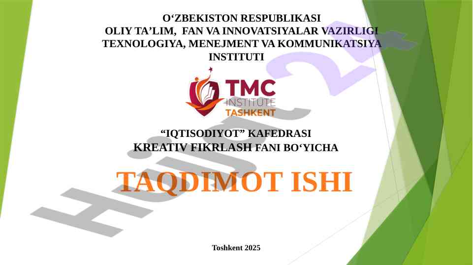 Kreativ fikrlash faniga kirish taqdimoti