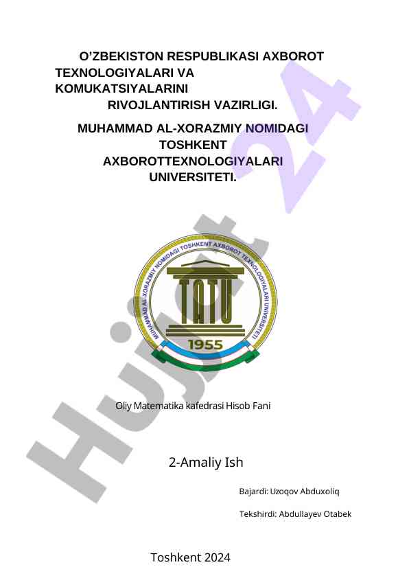 Oliy matematika amaliy ish uchun hisob fani
