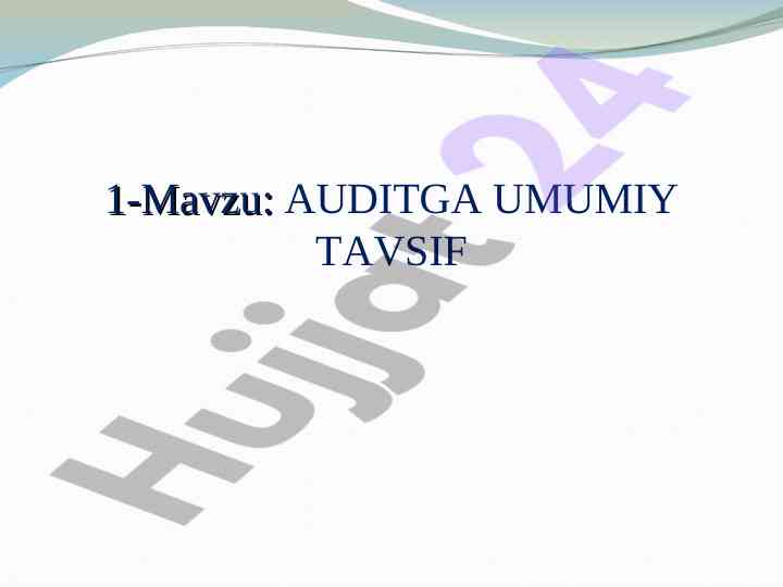 Auditga umumiy tavsif va moliyaviy hisobot