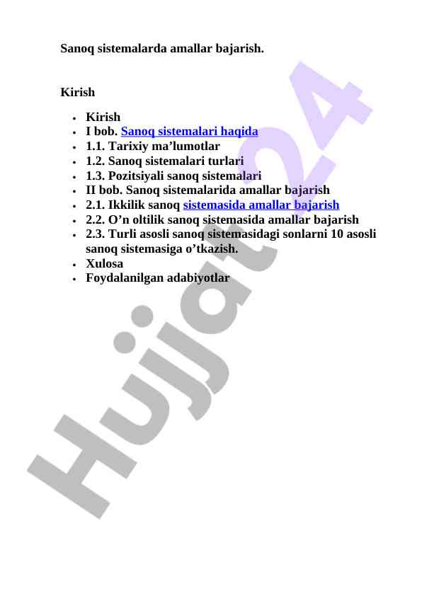 Sanoq sistemalarda amallar bajarish boshqaruvi