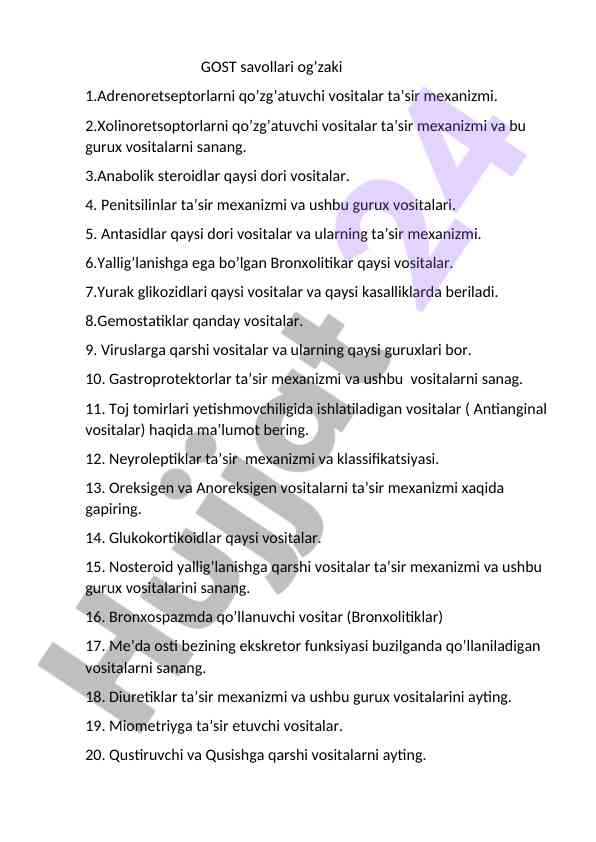 Dori vositalarining ta’sir mexanizmlari va turlari
