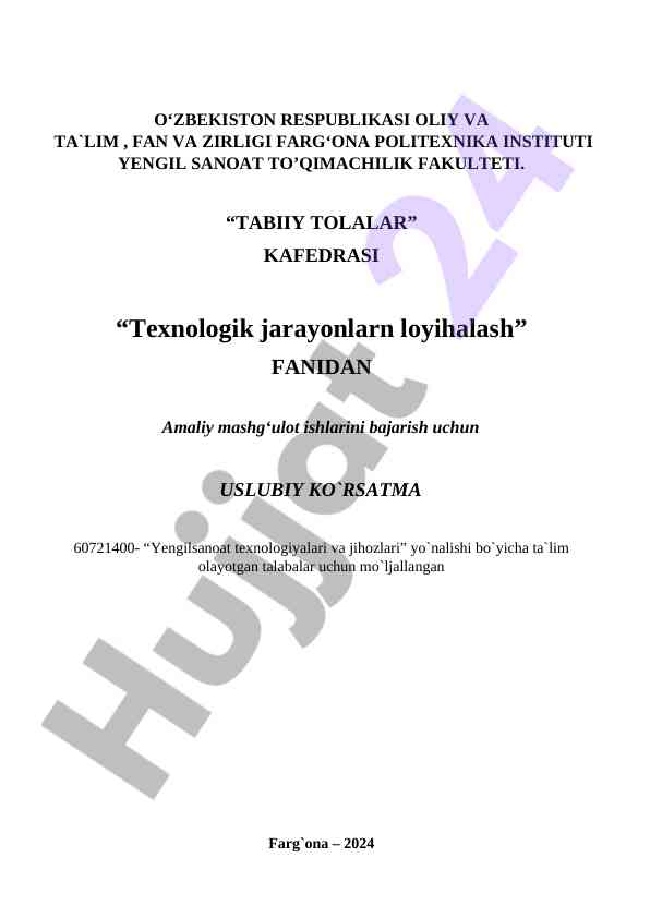 Amaliy mashg‘ulotlar uslubiy ko‘rsatma yengil sanoat