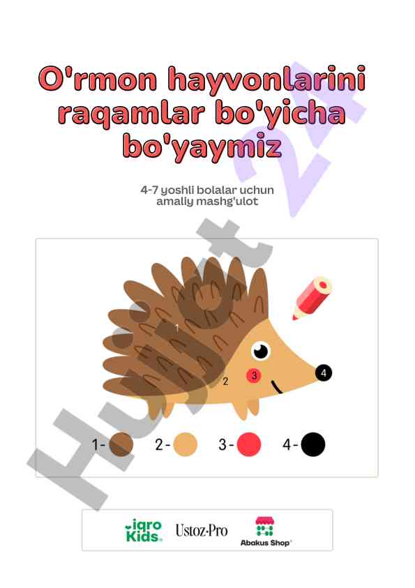O'rmon hayvonlarini raqamlar bo'yicha bo'yash
