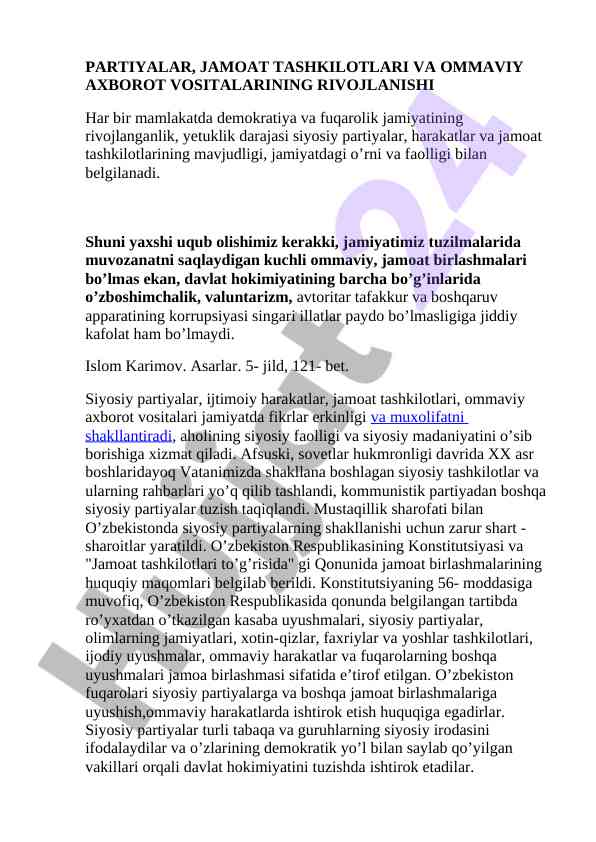 Partiyalar va jamoat tashkilotlari rivojlanishi