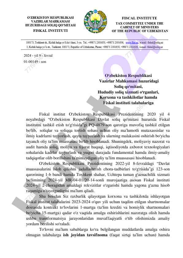 Fiskal institut tashkil etish va oliy taʼlim