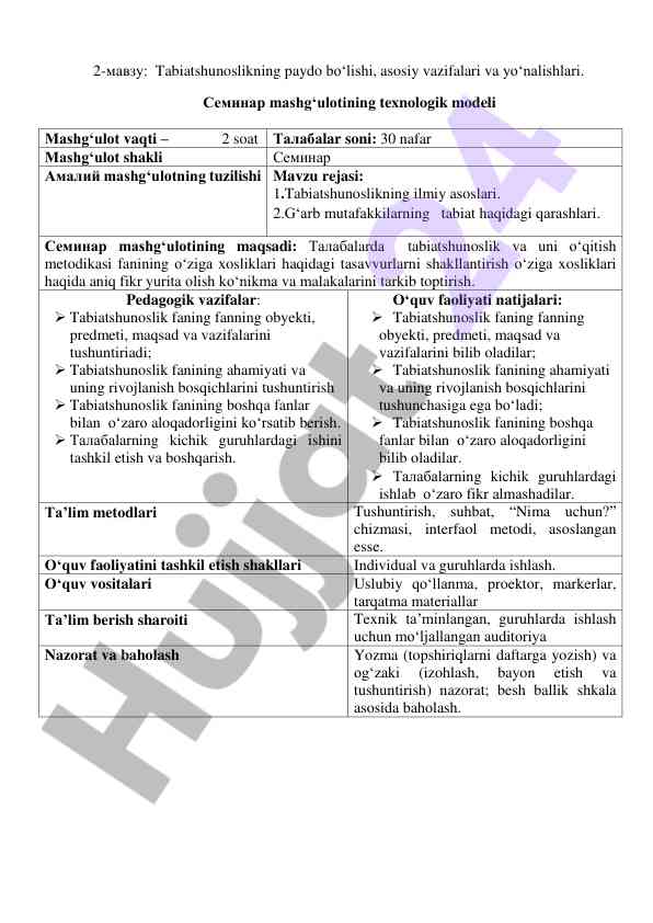 Tabiatshunoslikning paydo bo‘lishi va asosiy vazifalari