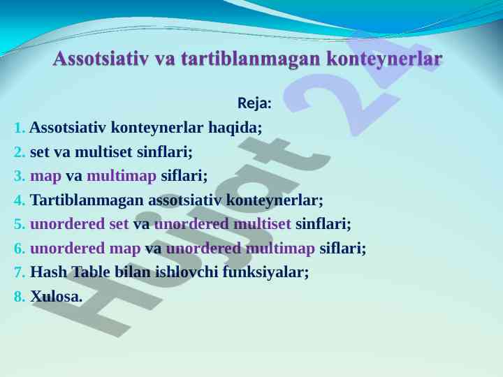 Assotsiativ konteynerlar va ularning xususiyatlari