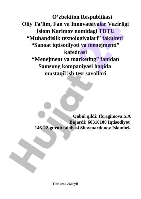Samsung kompaniyasi haqida mustaqil ish test savollari