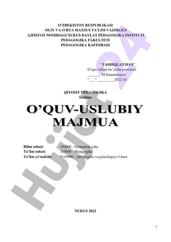 Qiyosiy pedagogika o‘quv rejasi va materiallari