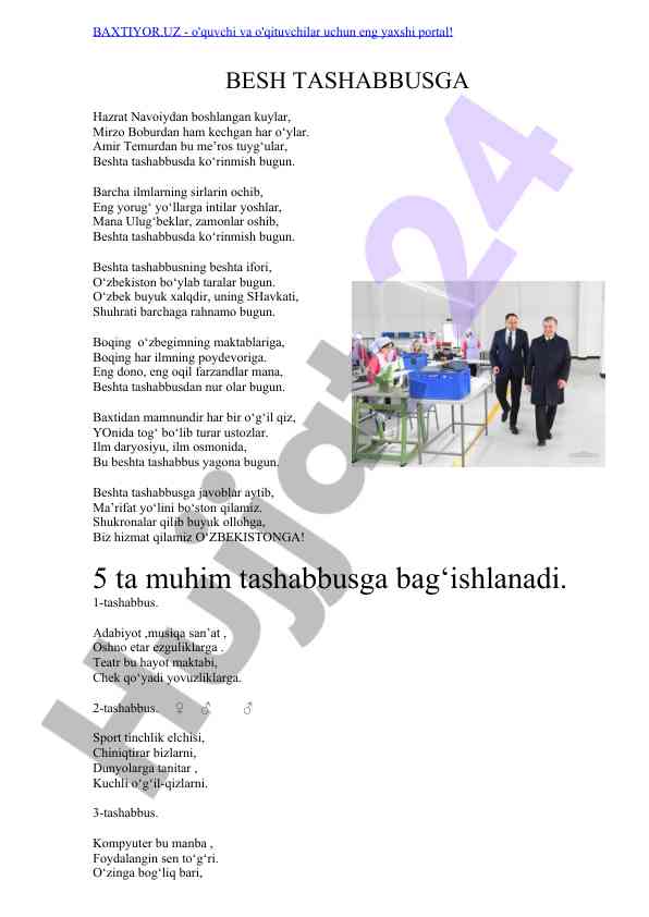 Beshta tashabbus o'quvchilar uchun yangi yo'llar