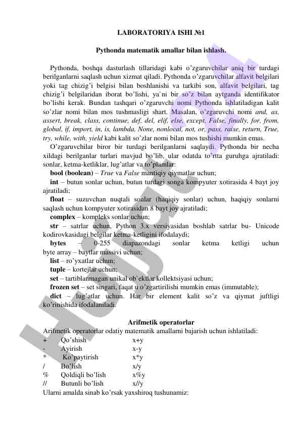 Pythonda matematik amallar bilan ishlash