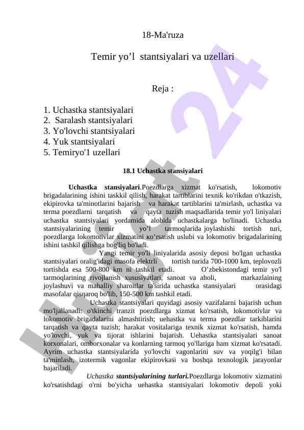 Temir yo’l stantsiyalari va uzellari tahlili