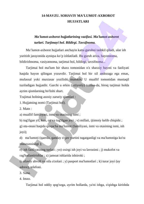 Sohaviy ma’lumot-axborot hujjatlari turlari
