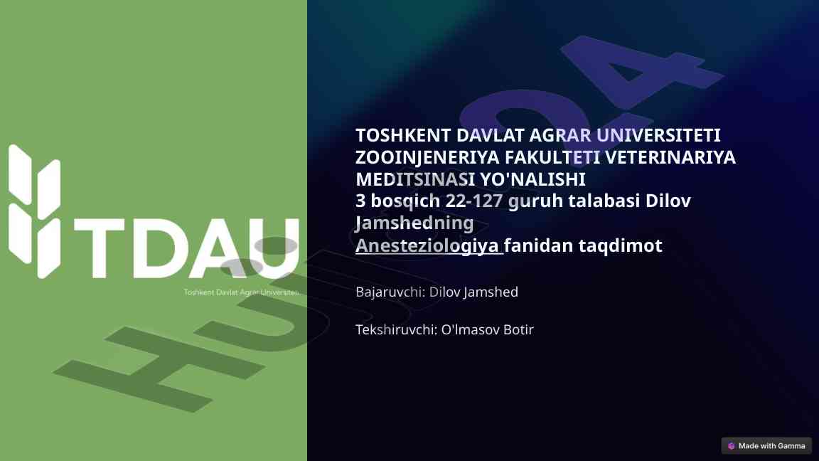 Yovvoyi hayvonlar narkozi haqida taqdimot